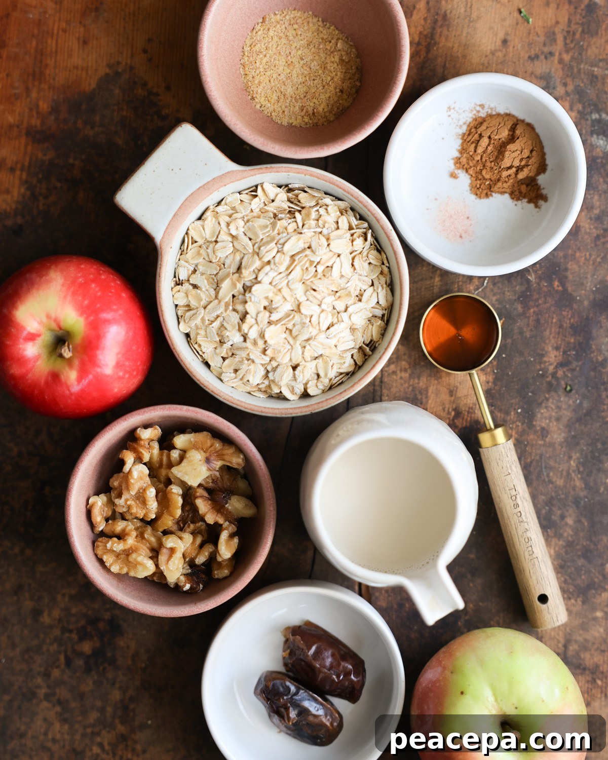 overhead of apple pie overnight oats ingredients