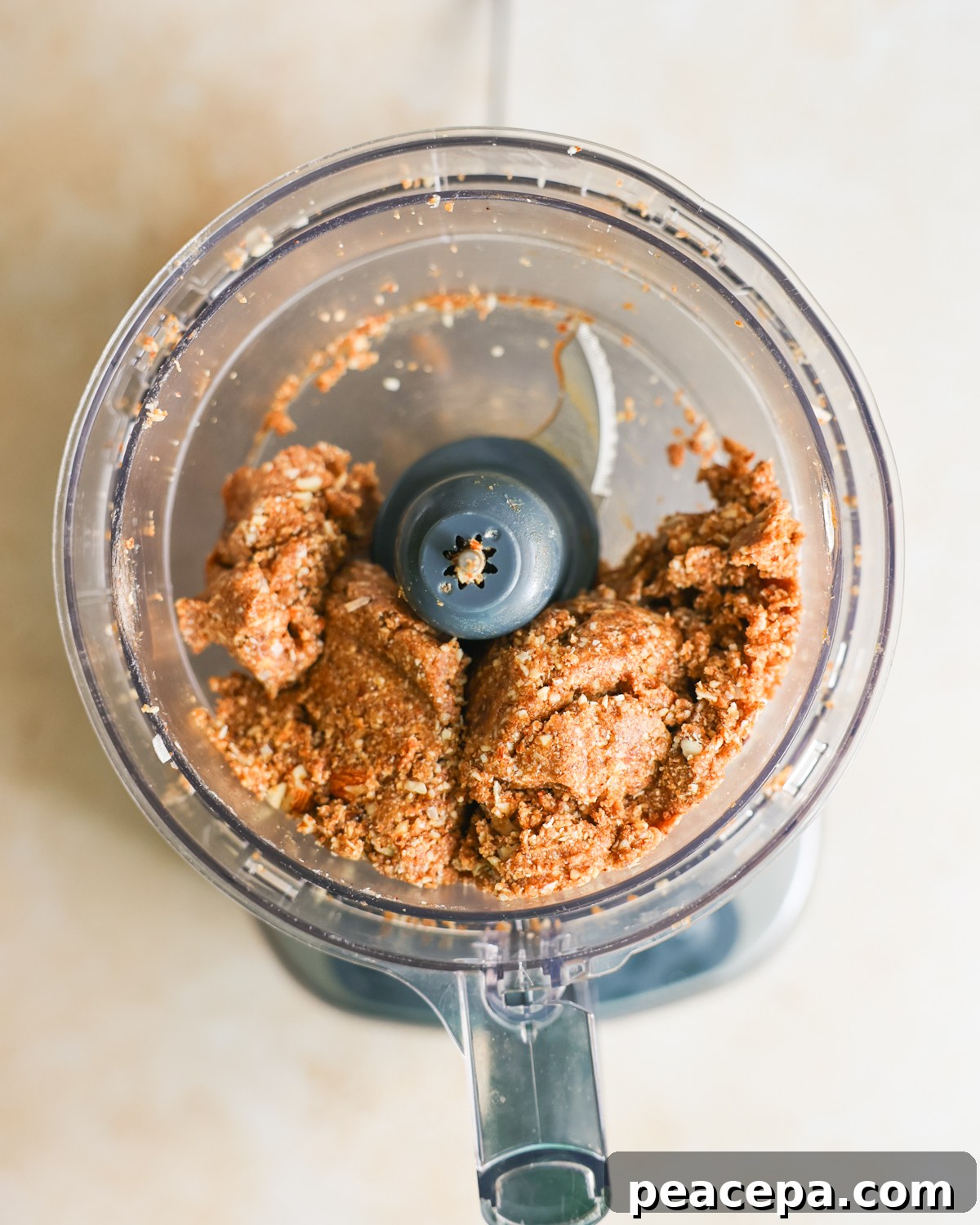 overhead almond crust in blender