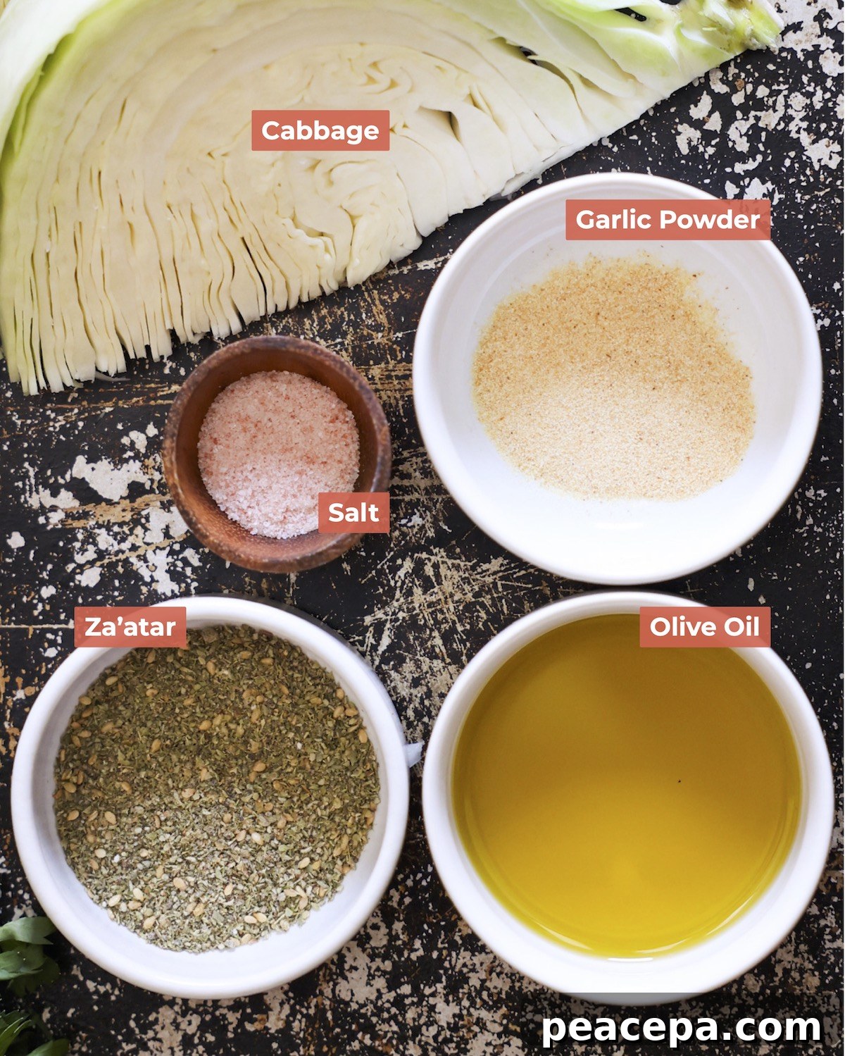 Labeled ingredients for roasted cabbage