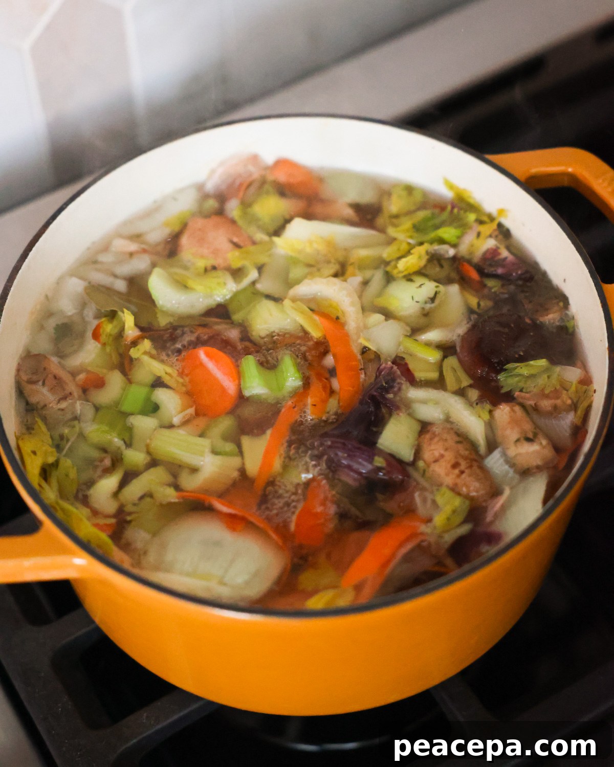 simmering vegetable stock