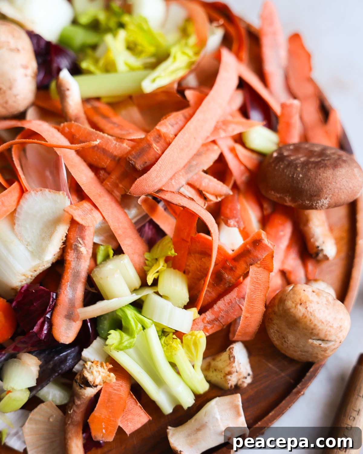 vegetable scraps on cutting board