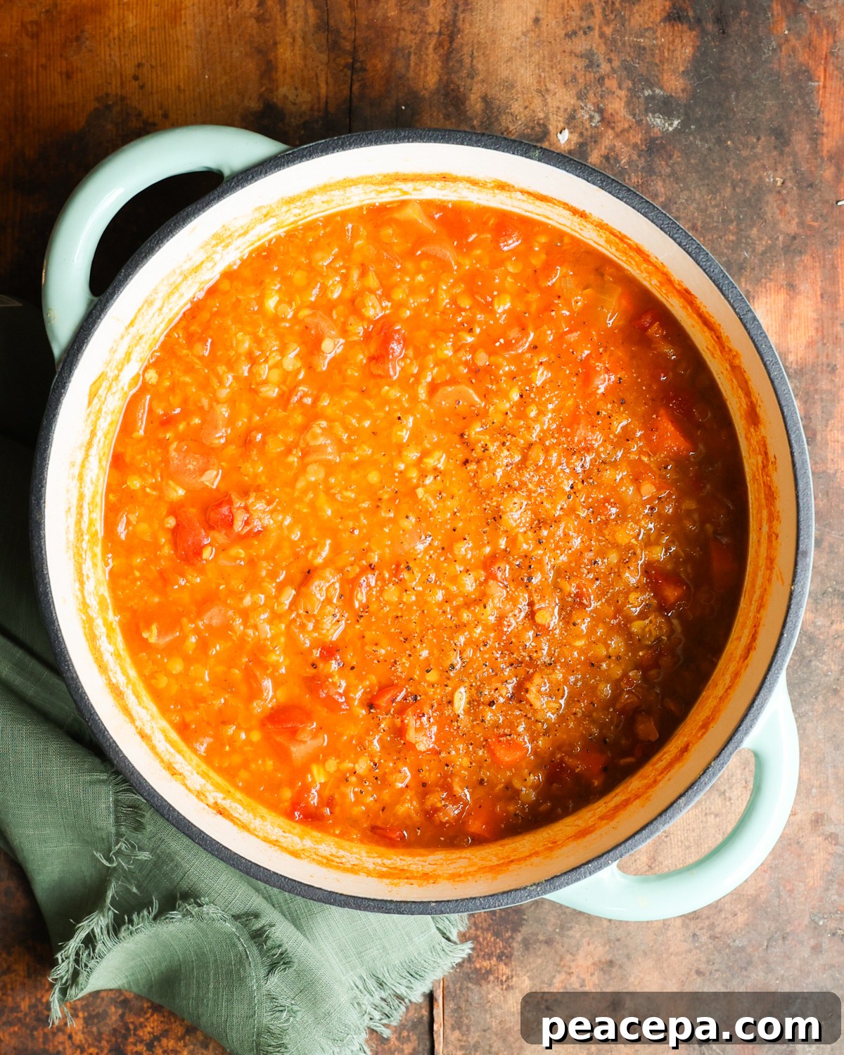 overhead red lentil soup