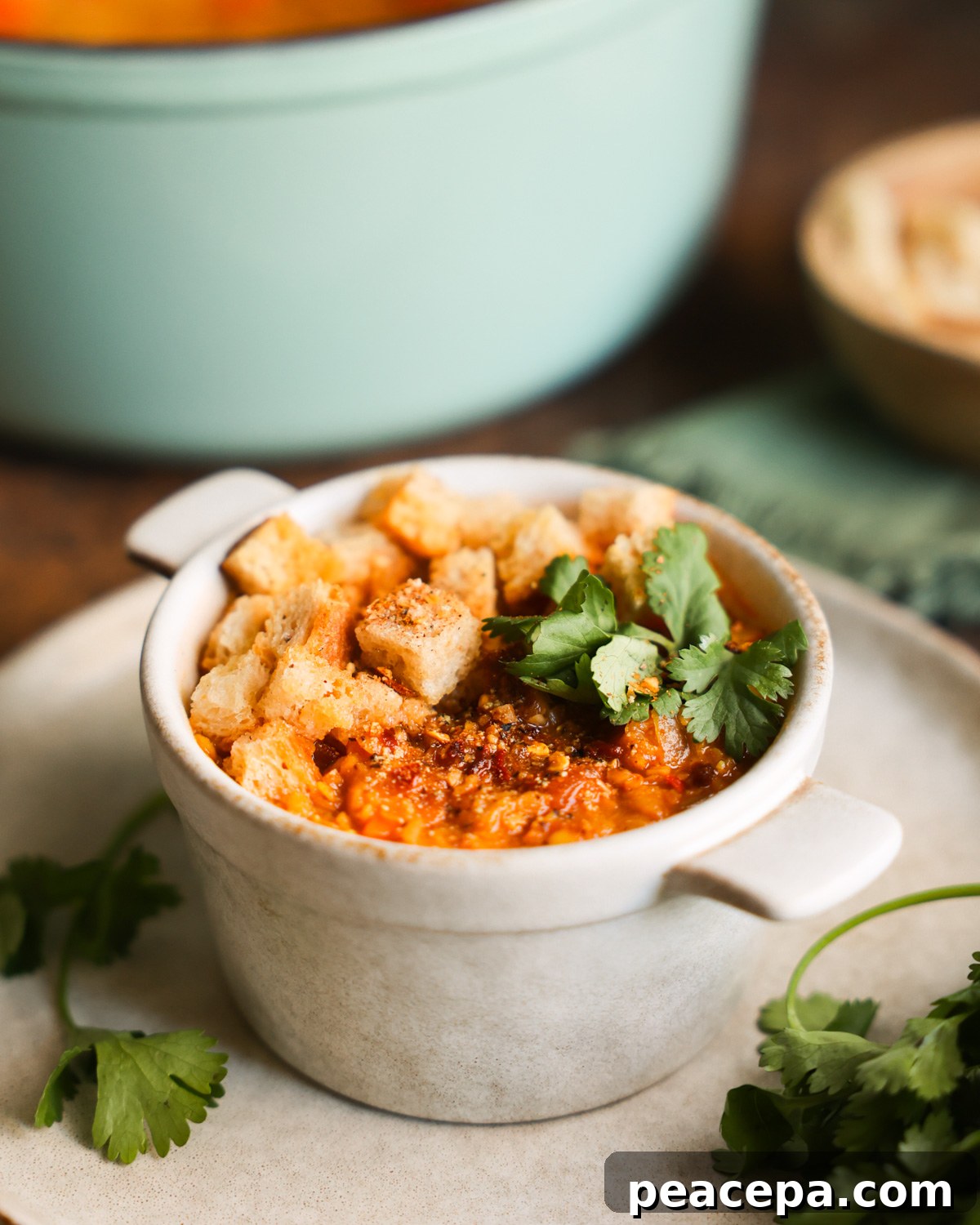 red lentil soup in bowl