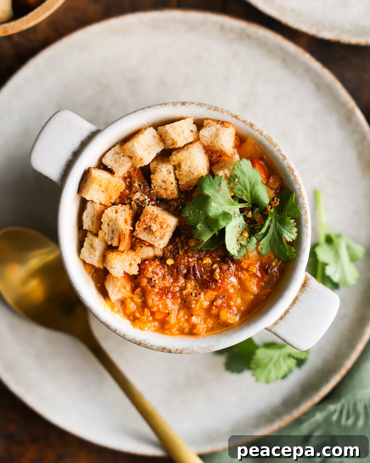 overhead of red lentil soup