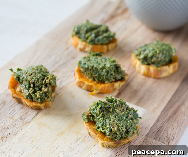 Dandelion Pesto on Sweet Potatoes