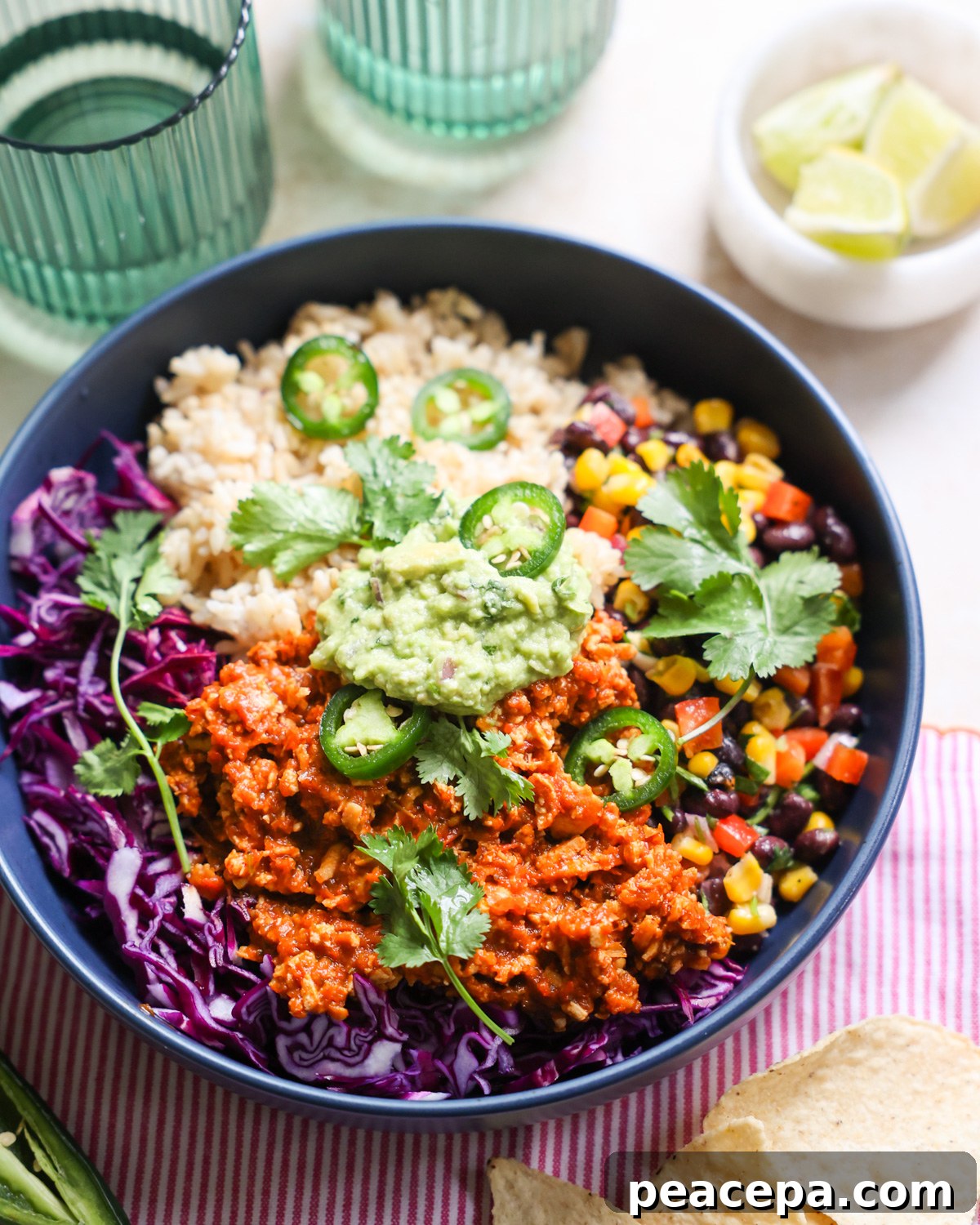 Sofritas in burrito bowl.