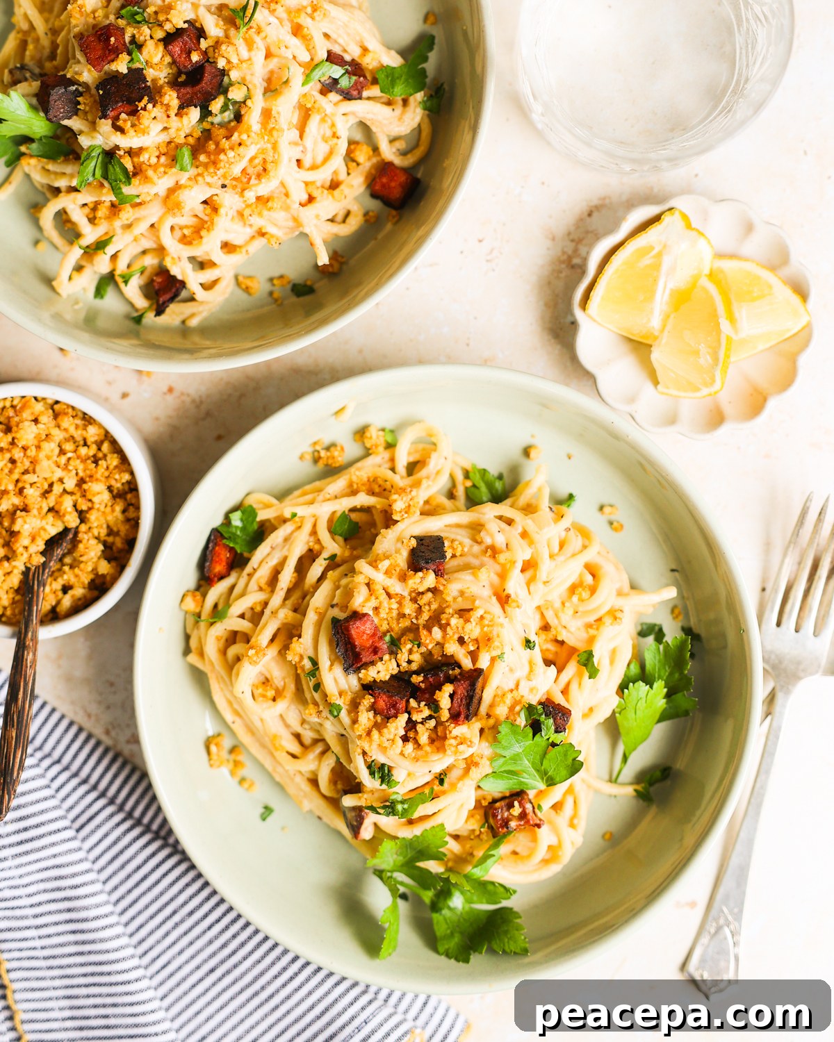 overhead Vegan Carbonara recipe
