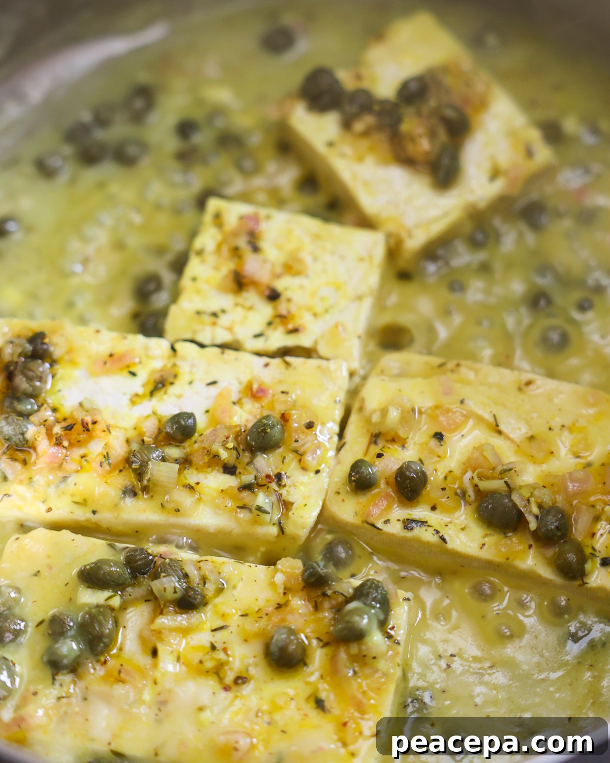 lemon caper tofu in pan