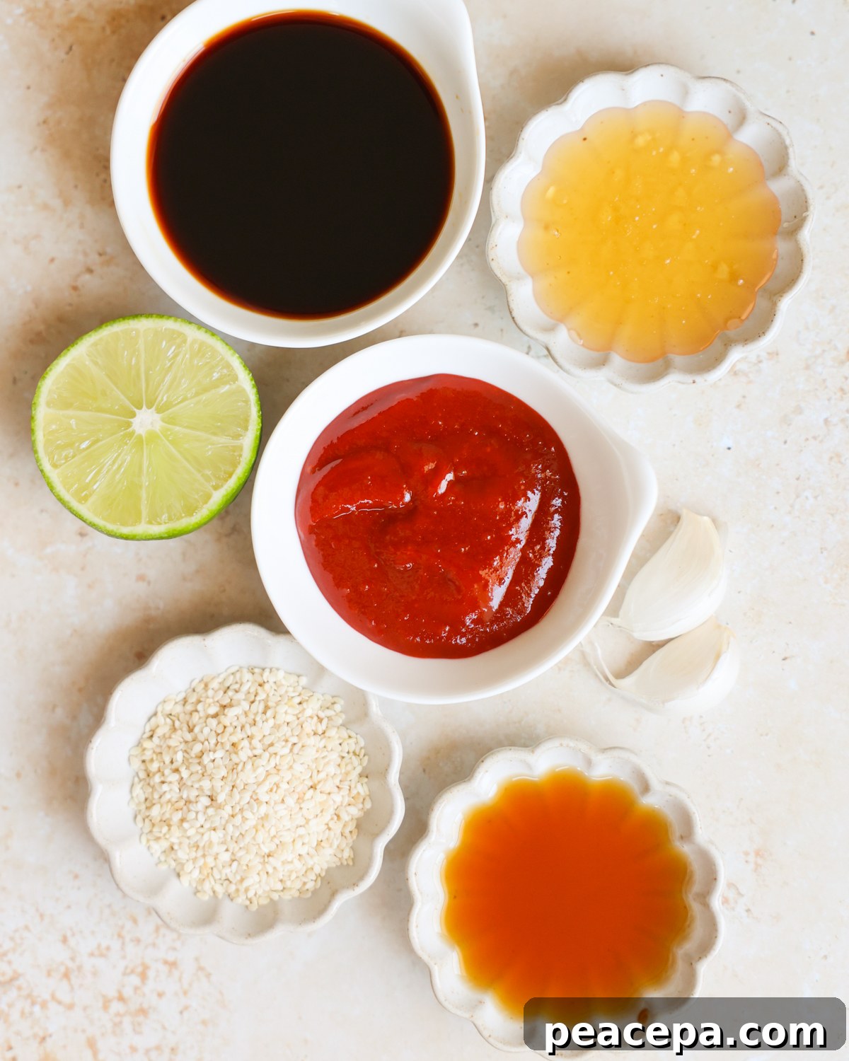 overhead of gochujang marinade ingredients