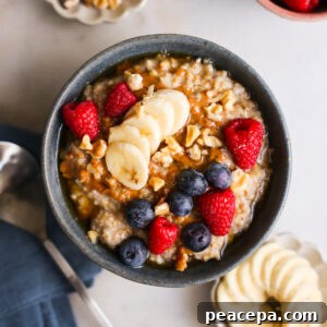 overhead steel cut oats with fruit topping