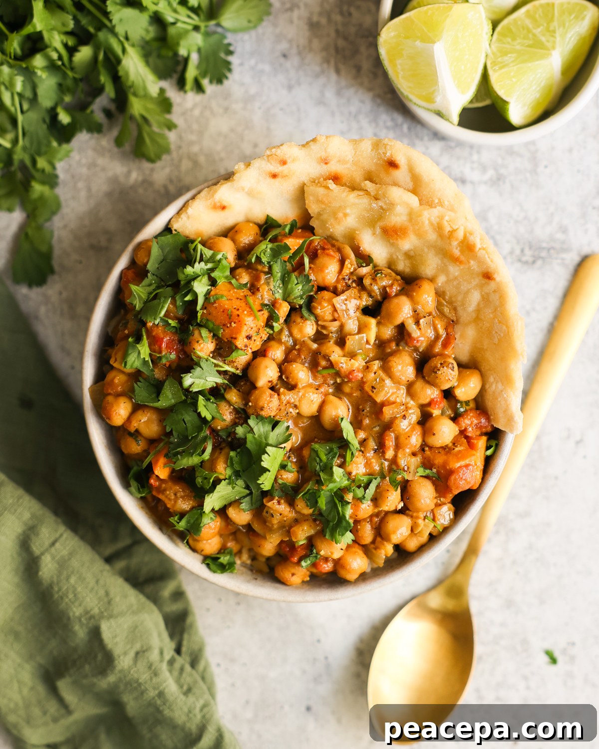 Bowl of sweet potato chickpea curry.