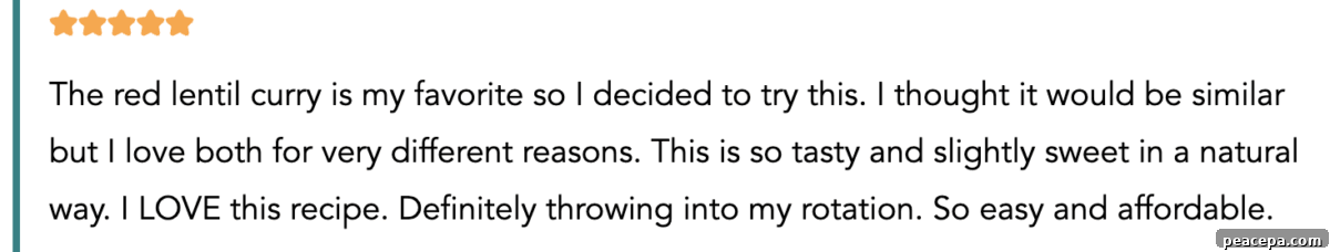Reader review for chickpea curry.