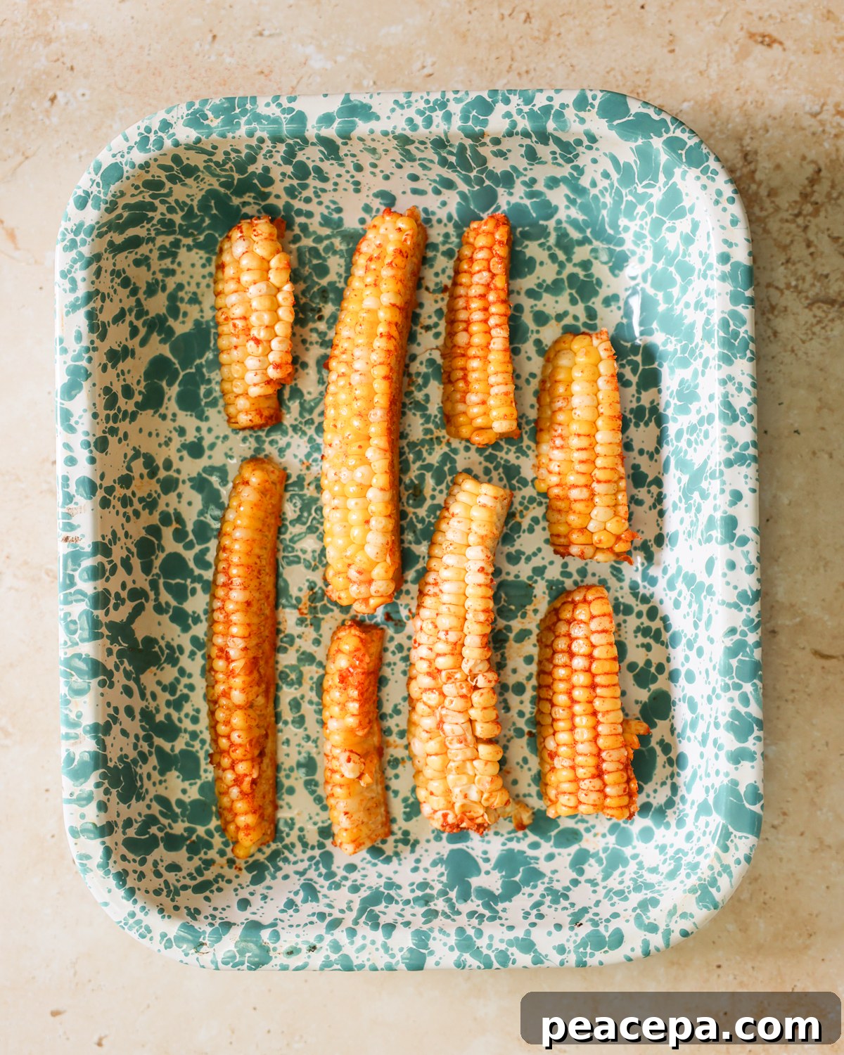 corn arranged in baking dish