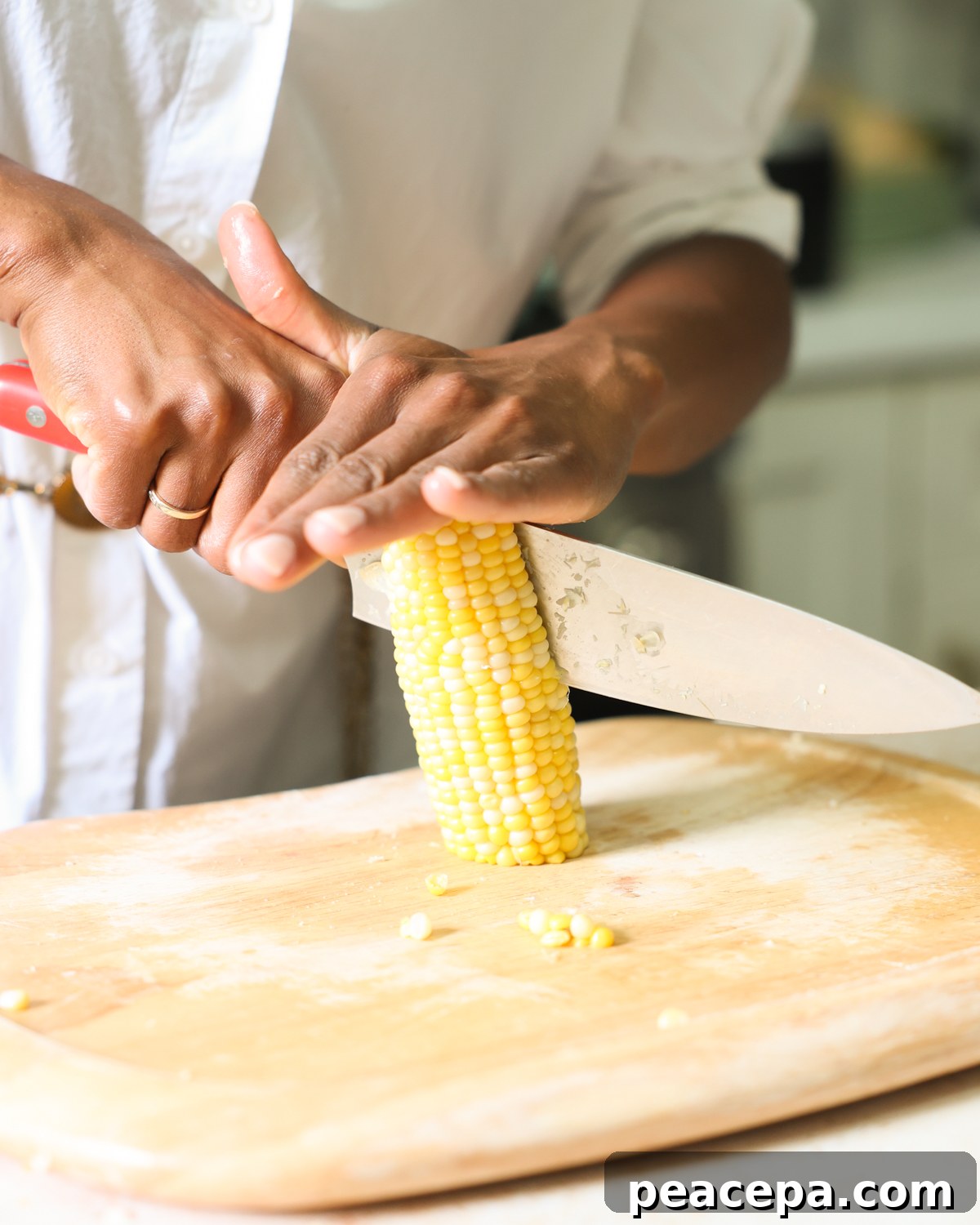 halving a corn cob