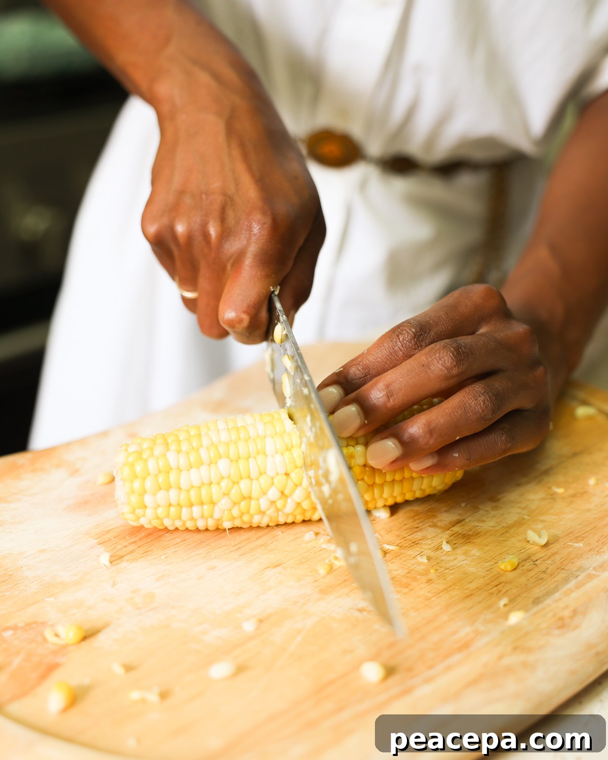 halving corn: easier method to cut corn cob