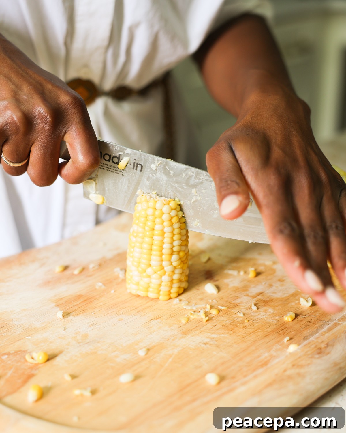 cutting corn in half