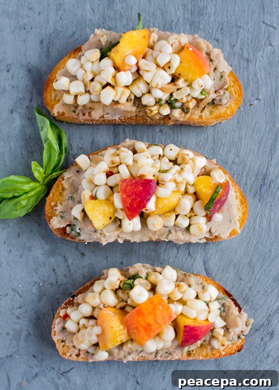 Corn and Peach Crostini Basil White Bean Puree