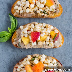 Corn and Peach Crostini Basil White Bean Puree