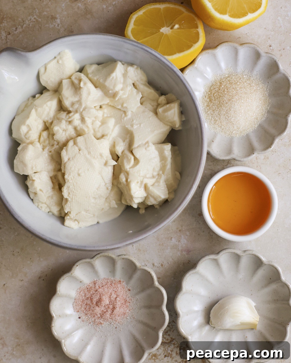 overhead of ingredients for silken tofu sour cream