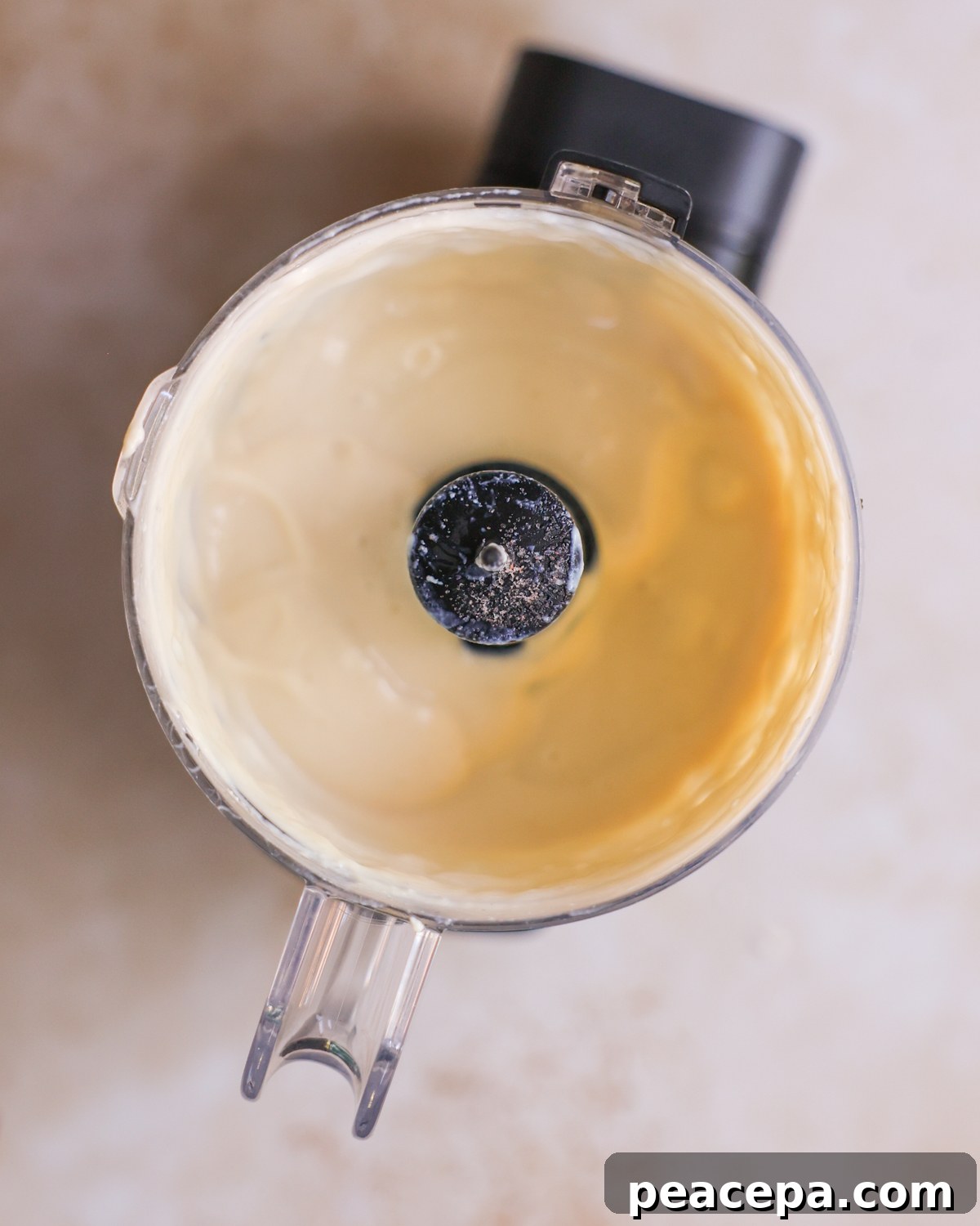 overhead of vegan sour cream in food processor