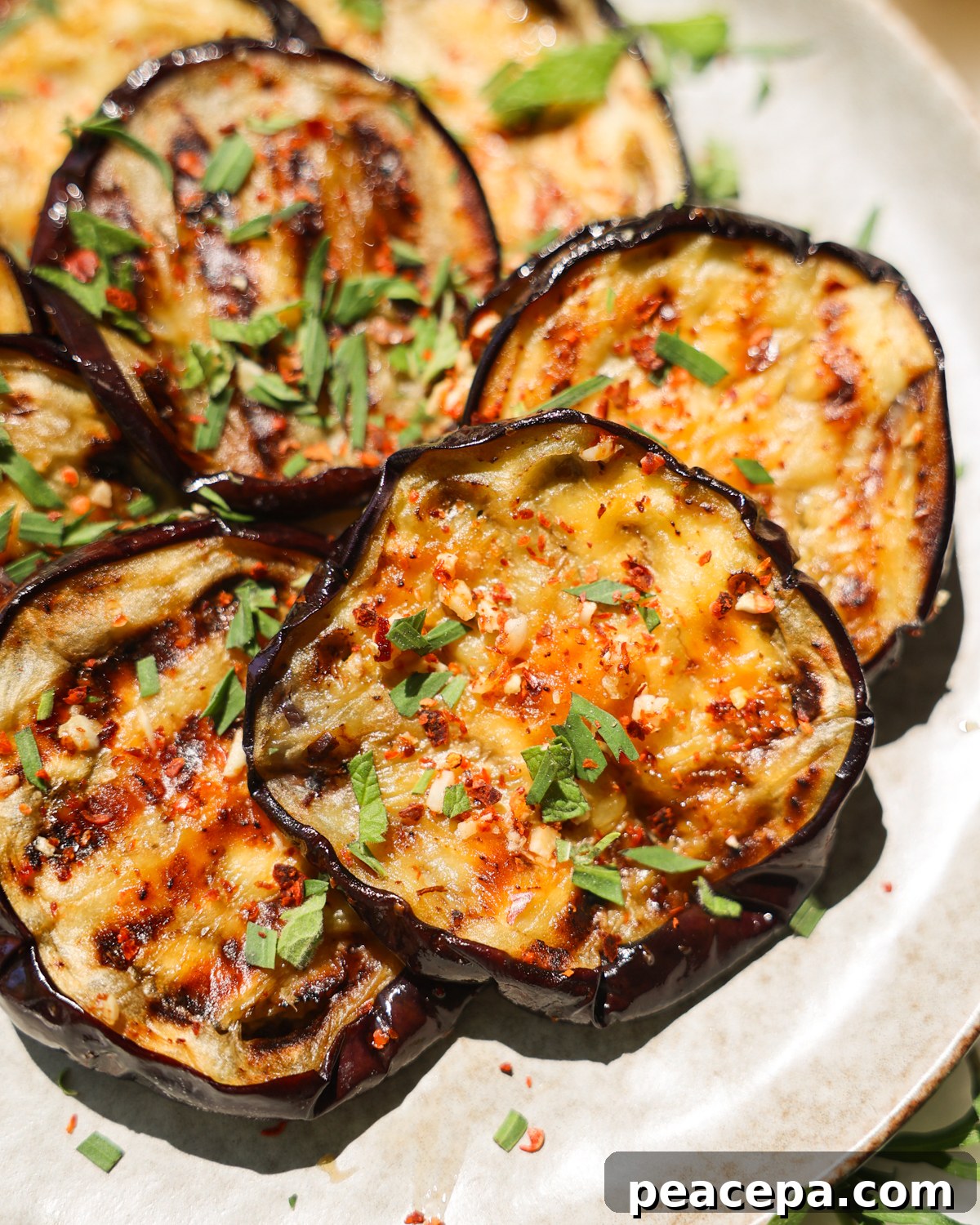 Tender grilled eggplant