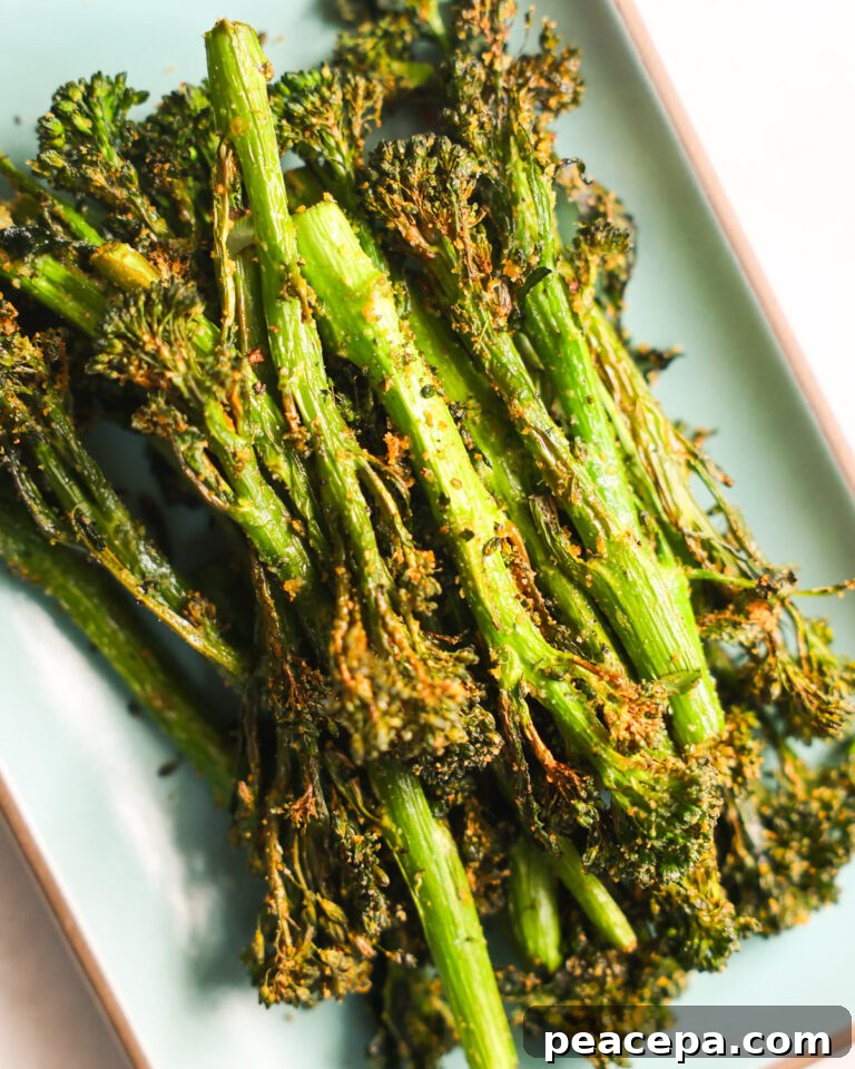 Air fryer broccolini on a plate.