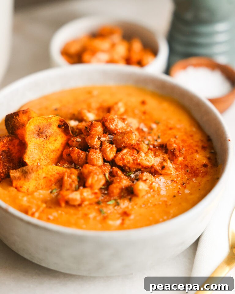 Sweet potato soup in a bowl.