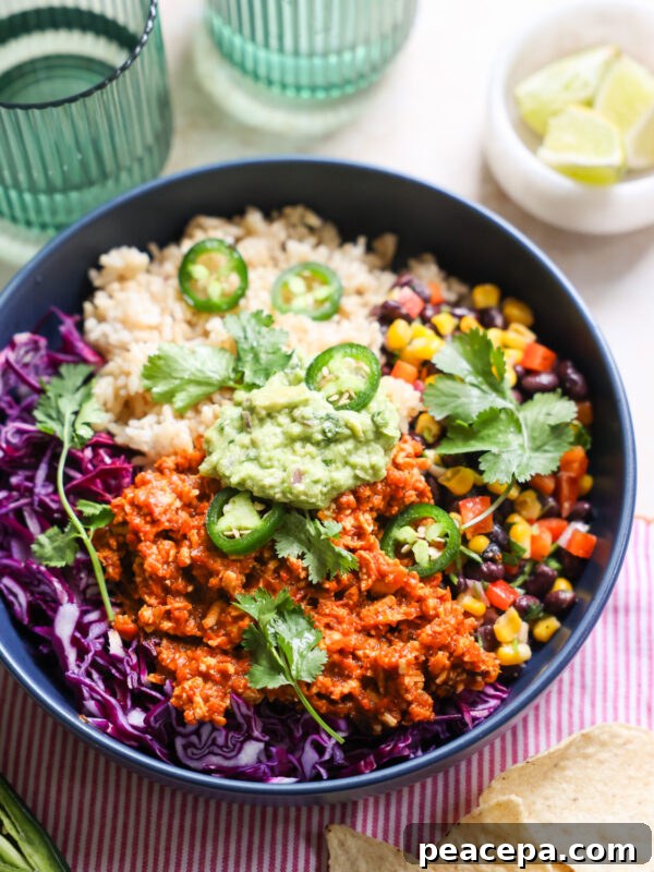 Sofritas in a burrito bowl.