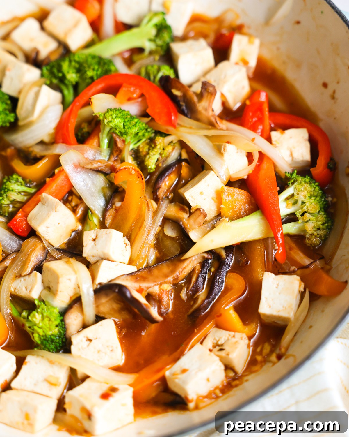 Vegan Stir fry close up in pan
