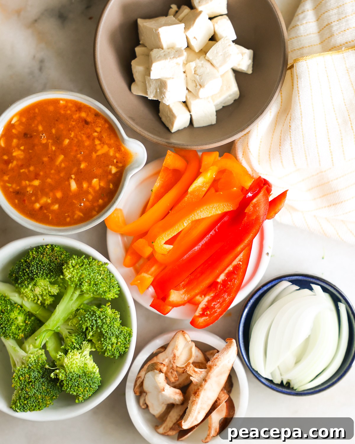 overhead of stir fry ingredients