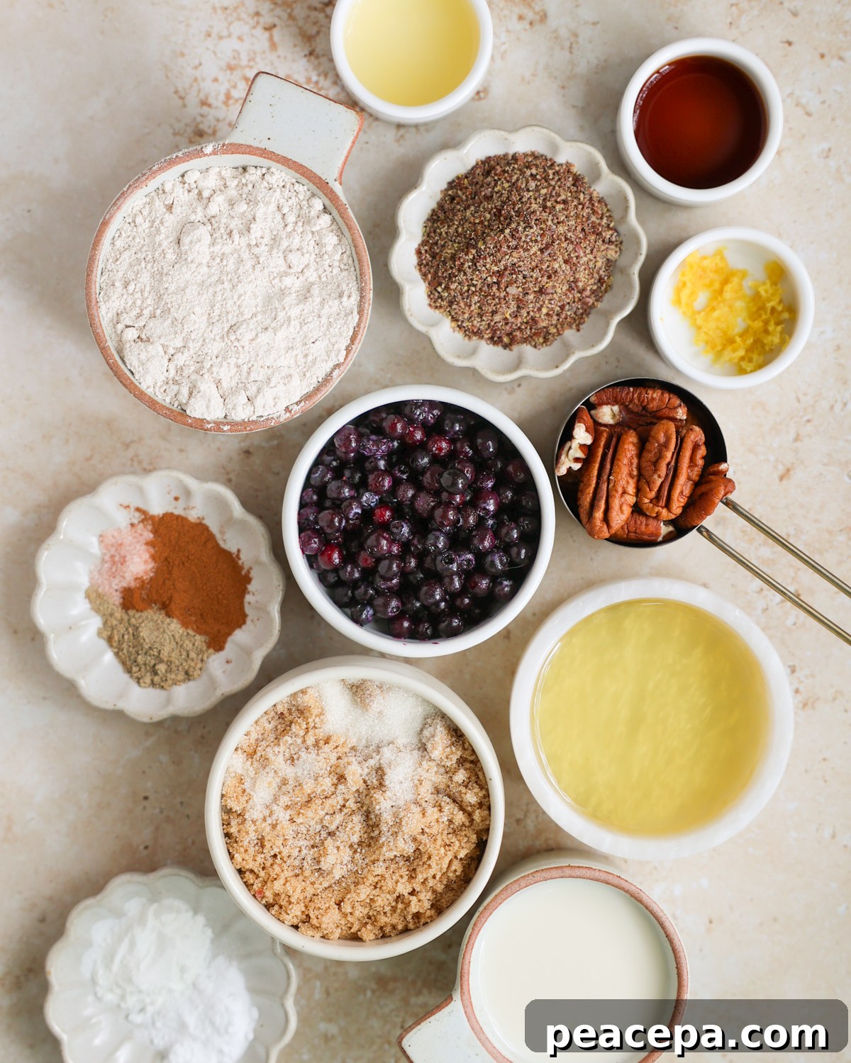 overhead of muffin ingredients