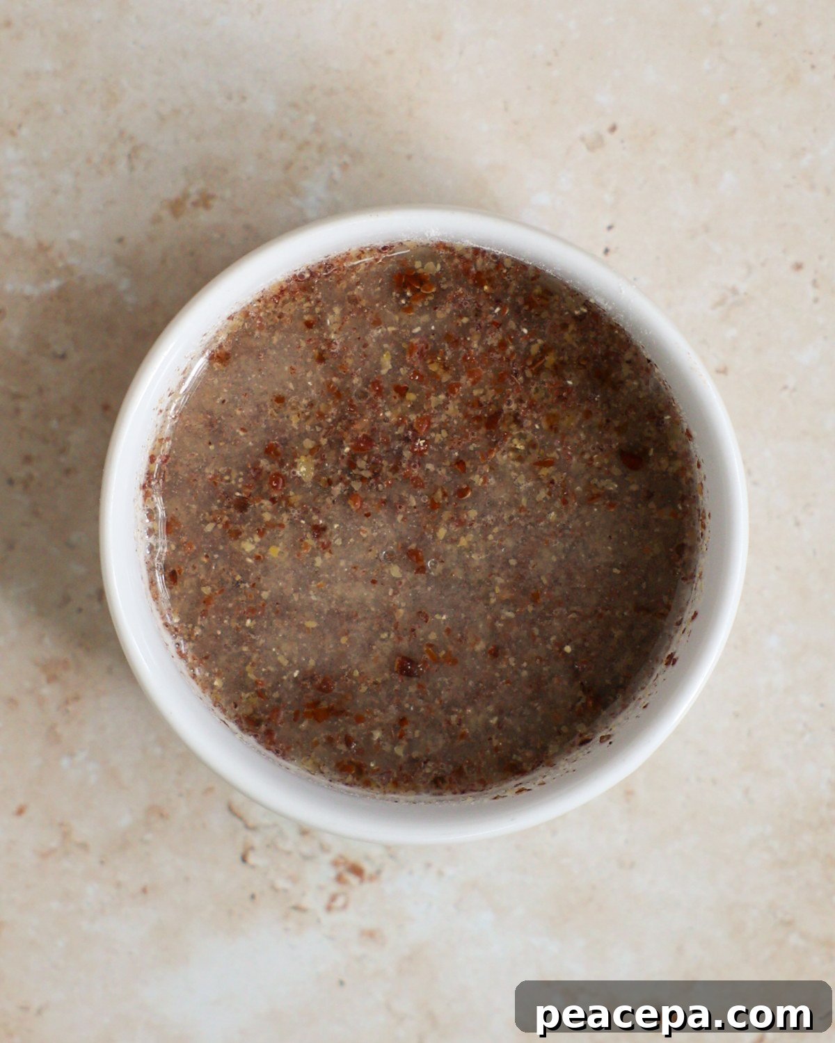 overhead of flax seed egg in small bowl