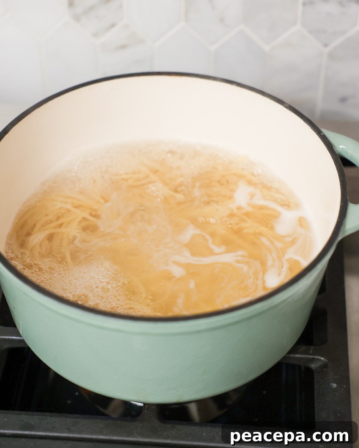 boiling noodles on the stove