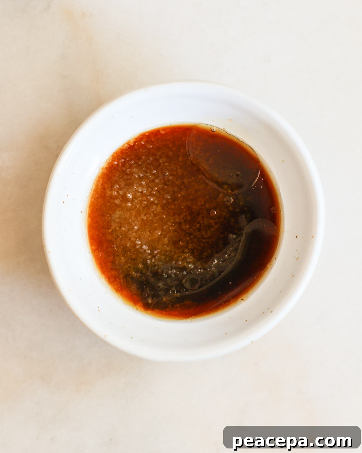overhead garlic noodle sauce in a bowl