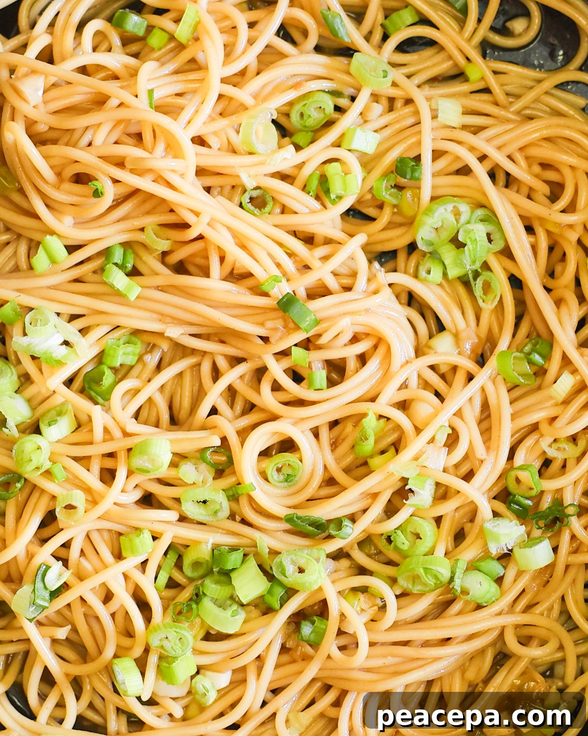 close up on garlic noodles