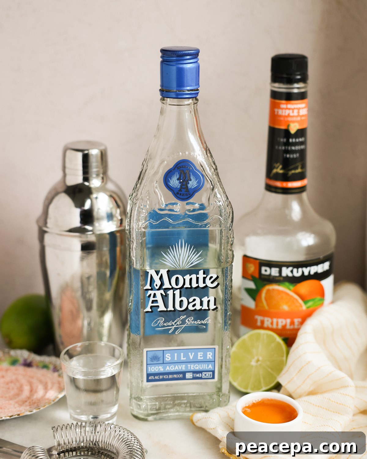 Margarita ingredients displayed.