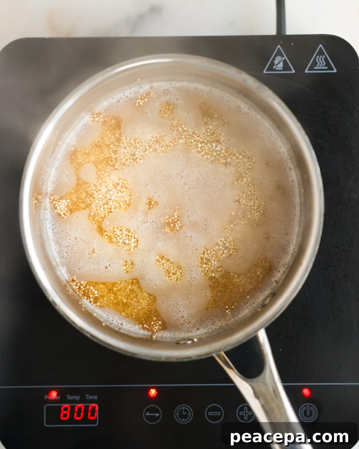 overhead quinoa simmering