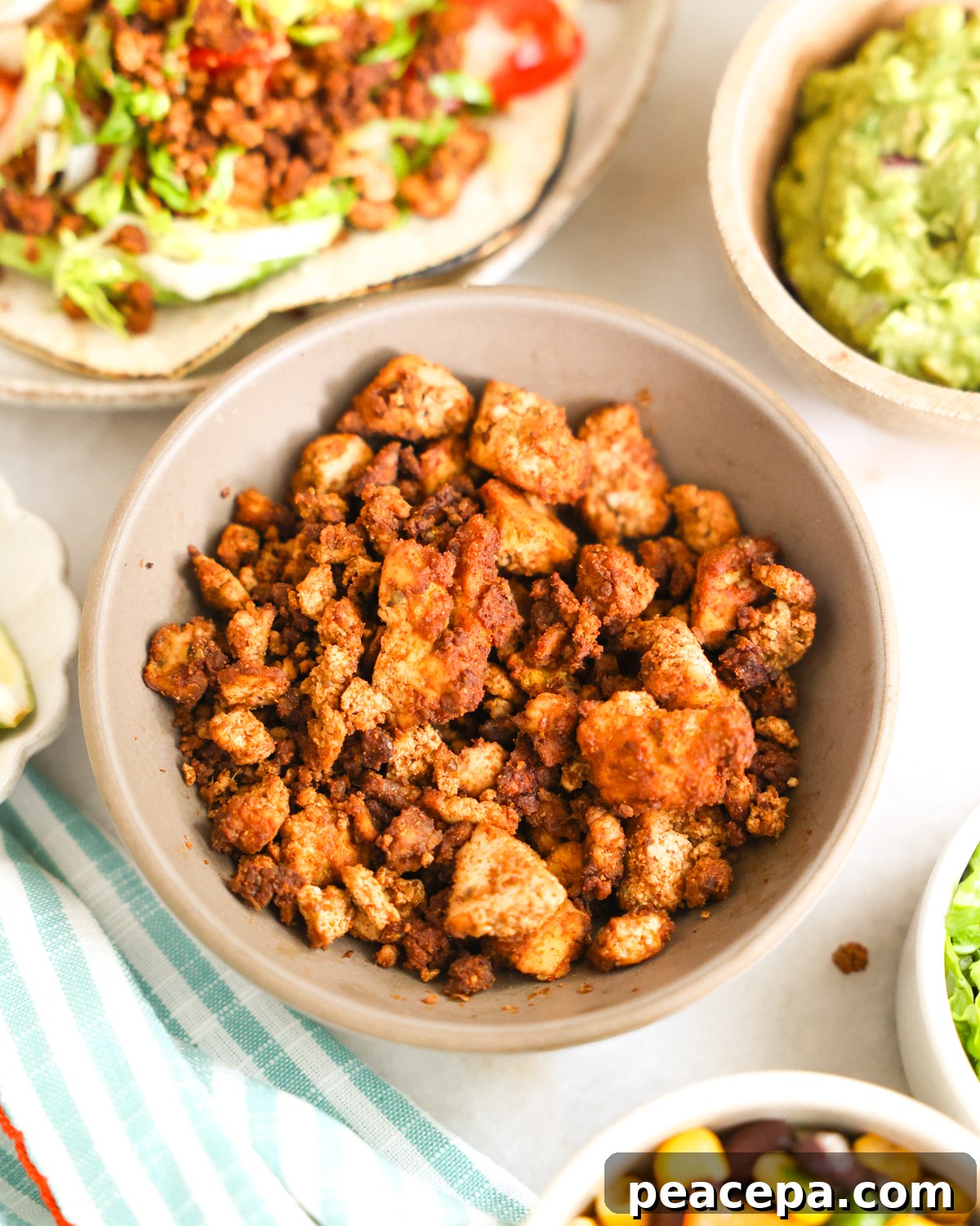 tofu crumbles in bowl