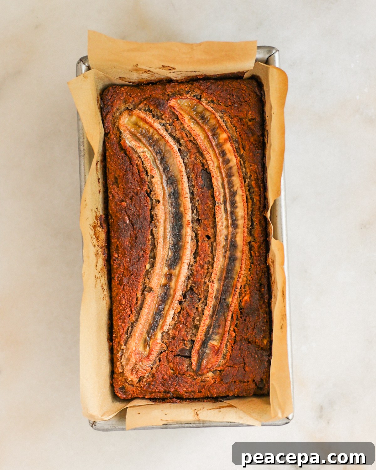 overhead baked banana bread