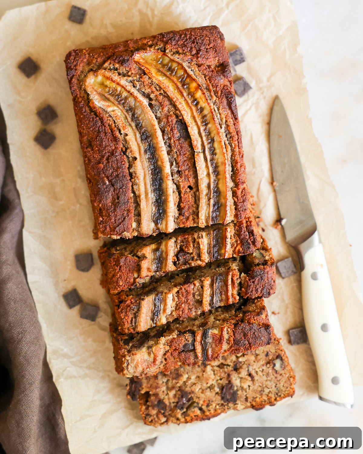 overhead sliced banana bread