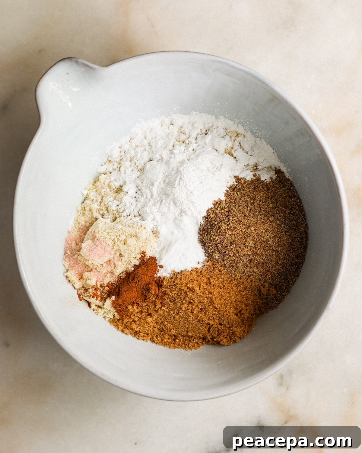 overhead of dry ingredients in bowl