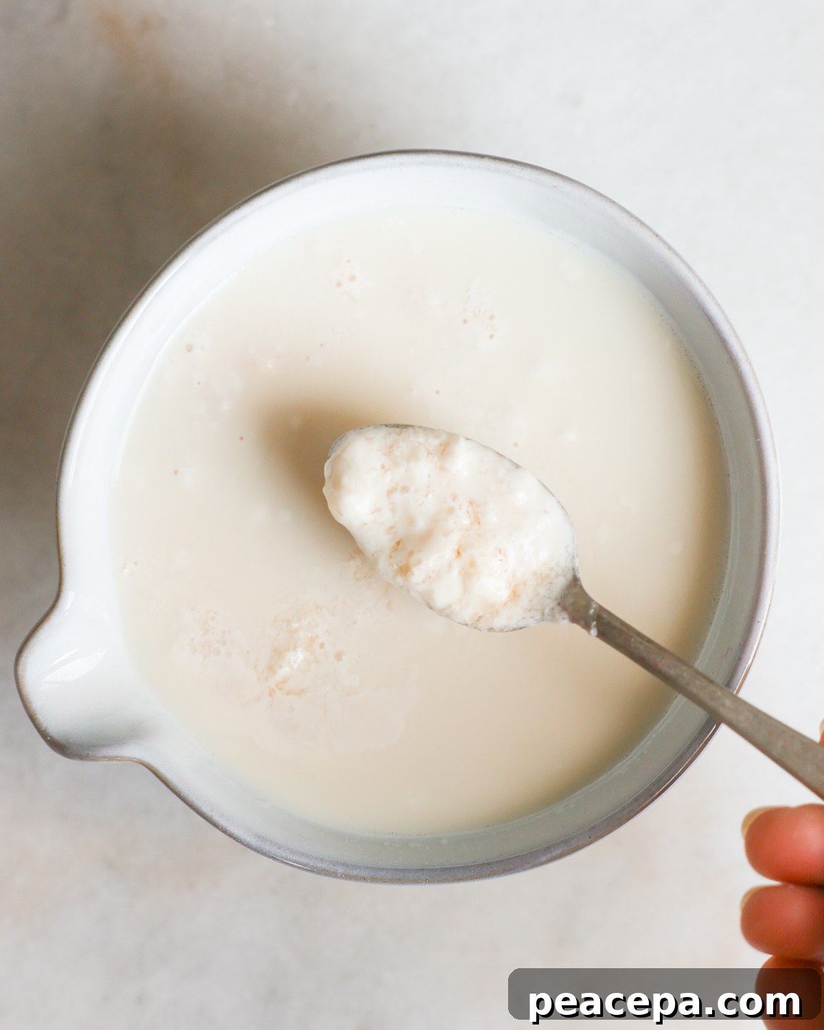 overhead of curdled vegan buttermilk