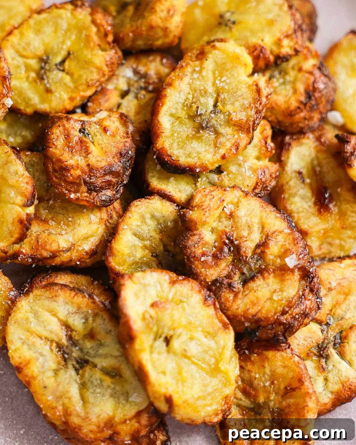 close up of air fried plantains
