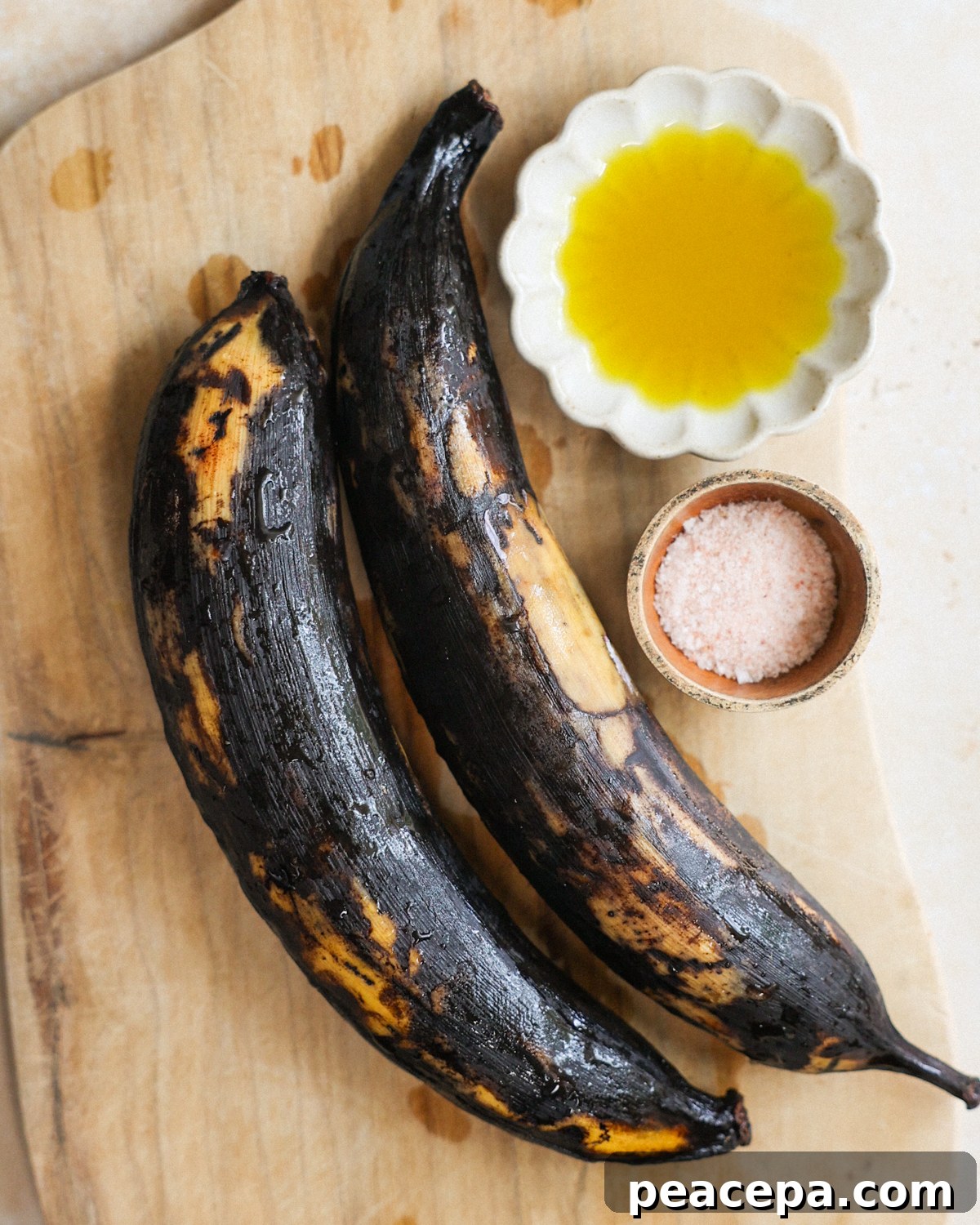 overhead of air fryer plantain ingredients