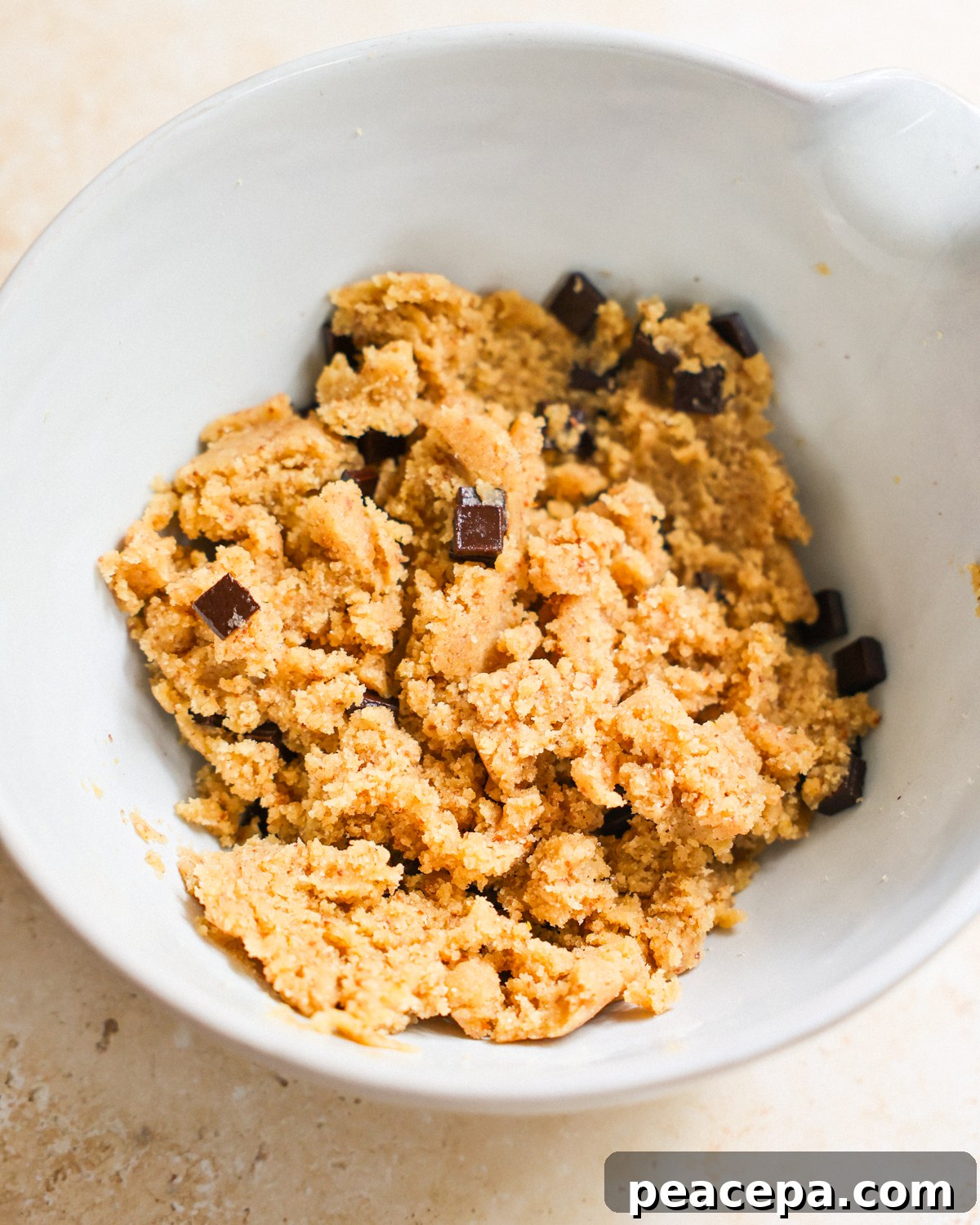 Chocolate chips added to dough.