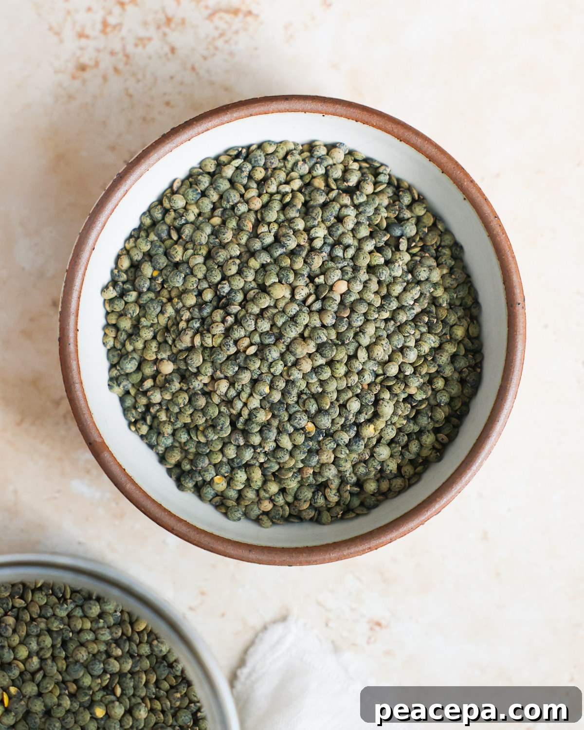 Raw lentils in a bowl.