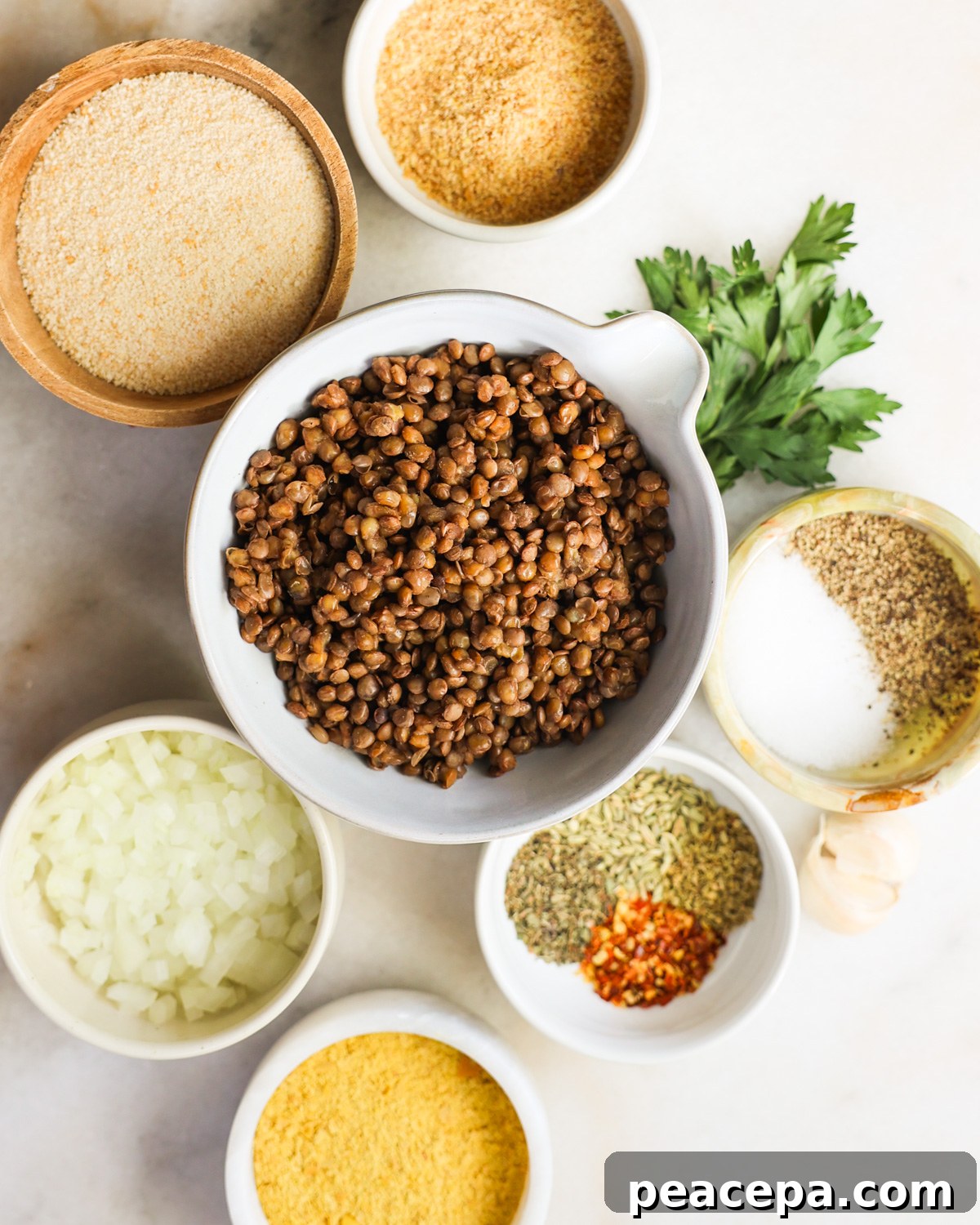 overhead of vegan meatball ingredients
