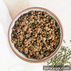 overhead instant pot lentils in bowl
