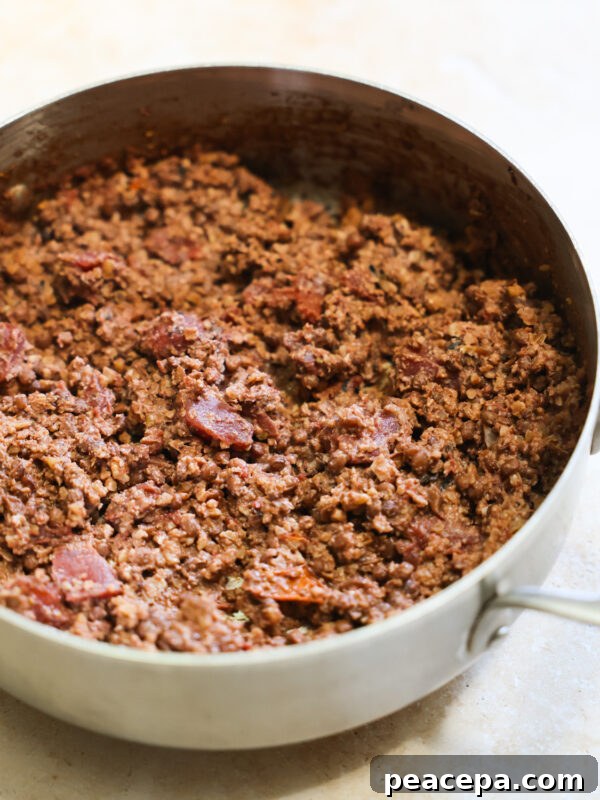 lentil taco meat in pan
