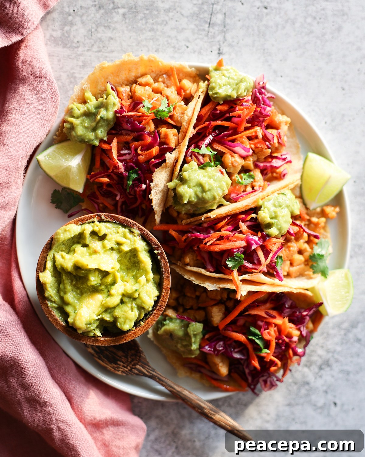overhead of tempeh tacos on plate